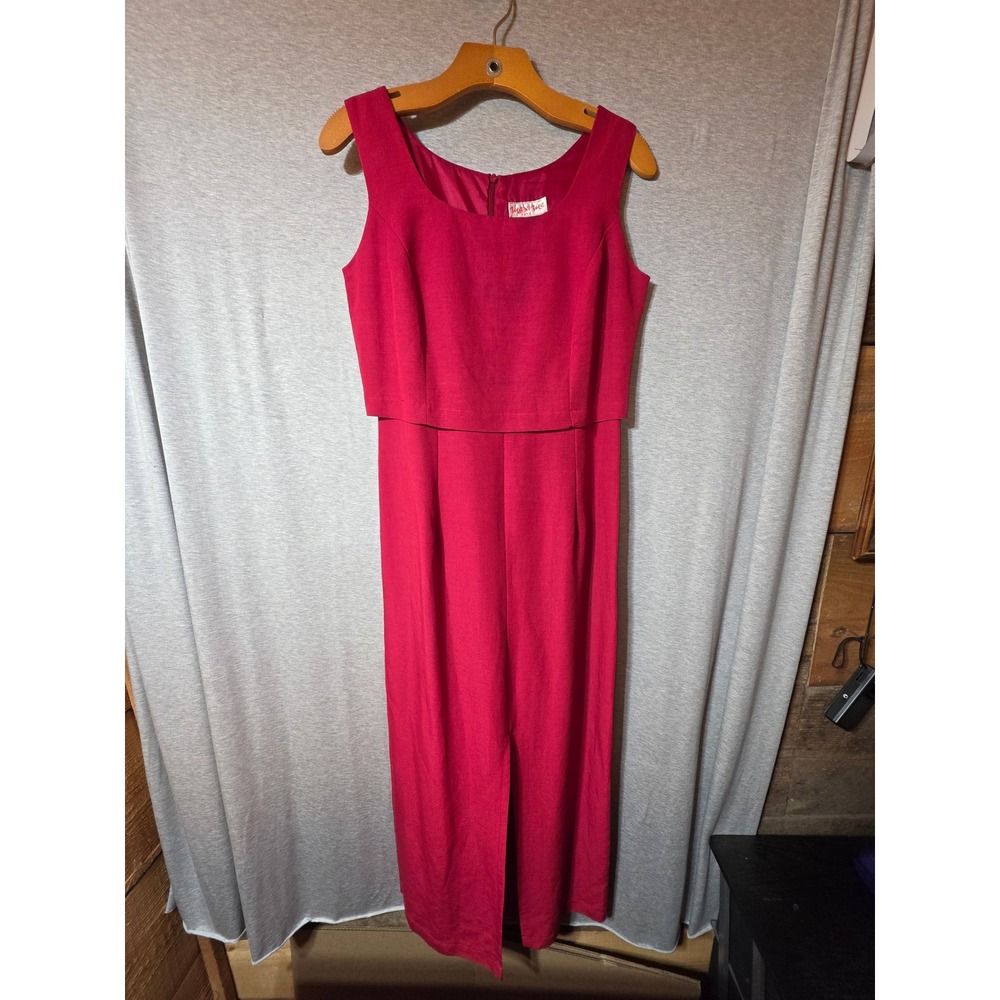 Vintage Maxime Paris Pink Linen Blend Maxi Dress Made in France Square Neck 10